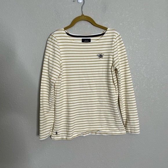 Joules Yellow White Stripe Bee Logo Long Sleeve Top 4 - Picture 4 of 6